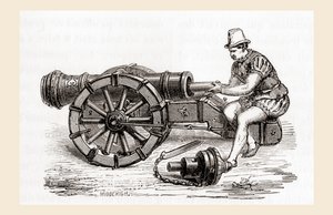 Um canhão alemão do século XVI, de Les Merveilles de la Science, publicado c.1870 (gravura) de French School