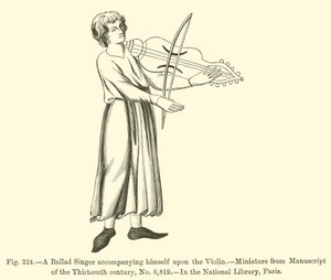 Um cantor de baladas acompanhando-se no violino (gravura) de French School