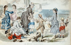 Uma praia na Normandia, 1875 (gravura a cores) de French School