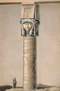 Um Hathor encabeçou pilar em Dendarah, ilustração Descrições do Egito por Edmonde Francois Jomard (1777-1862) publicou 1809-22 (wc no papel) de French School