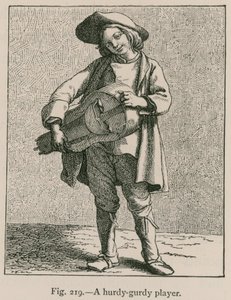 Um jogador Hurdy-Gurdy de French School