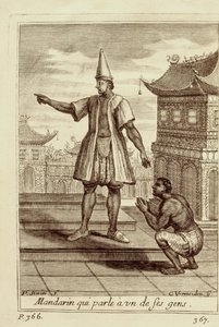Um homem mandarim conversando com um de seu povo, de Voyage du Siam des Peres Jesuítas por Guy Tachard, 1688 de French School