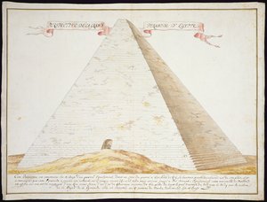 Uma vista em perspectiva de uma pirâmide no Egito, c.1700 (caneta e tinta com wc no papel) de French School