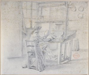 Um pintor de porcelana na Fábrica Sevres, c.1780 de French School