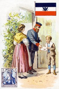 Um carteiro na Alemanha entregando uma carta, final do século XIX de French School
