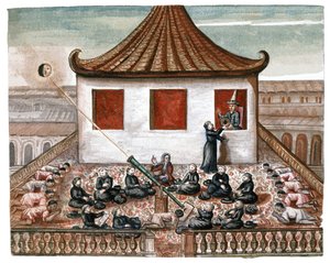 Um Eclipse Solar no Sião, c.1700 (aguarela) de French School
