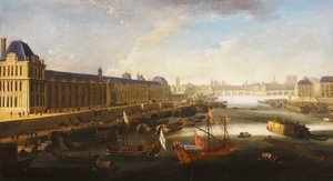 Uma vista de Paris e do Sena olhando para o leste a partir do Pont Barbier, c.1668 de French School