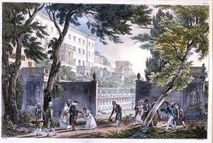 Uma vila em Roma, gravada por Villain, c.1820 (cor litho) de French School