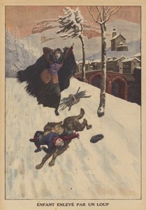 Uma criança levada por um lobo (cor litho) de French School