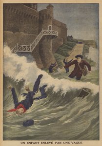 Uma criança varrida por uma onda (cor litho) de French School