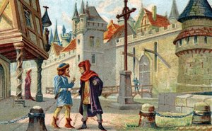 Uma cidade na Idade Média. Cromolitografia do final do século XIX. de French School