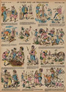 Um palhaço entre os nativos americanos (gravura colorida) de French School