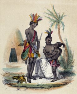 Uma família de índios canadenses na frente de seus teees; ilustração para o Canadá, - em "As doze Nações" por M.E. Fouinet de French School
