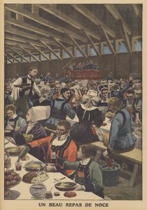 Um belo banquete de casamento na Bretanha (cor litho) de French School