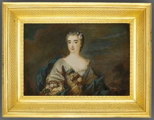 Uma senhora chamada Louise-Jeanne de Durfot, duquesa de Mazarin et de la Meilleraye, c.1750 (aquarela sobre marfim) (ver também 1630586) de French School