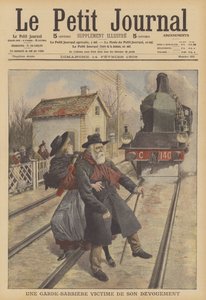 Um guarda de passagem de nível morto no cumprimento do dever (cor litho) de French School