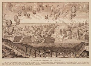 Invasão projetada da Inglaterra, reprodução da gravura francesa de 1803 de French School