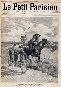 Um cavaleiro correu contra os velocipedistas: William Frederic Cody (1846-1917), conhecido como Buffalo Bill, conhecido como Rei dos Cowboys e os ciclistas Gaby e Fournier em Tandem. Um dos jornais " Le petit Parisien" em 26/11/1893 (gravura) de French School