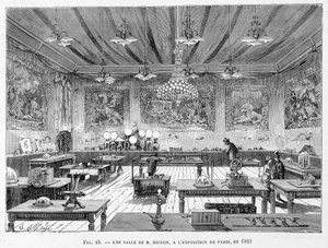 Um quarto do Sr. Edison na exposição de Paris em 1881 - em "As novas conquistas da ciência" de Louis Figuier de French School