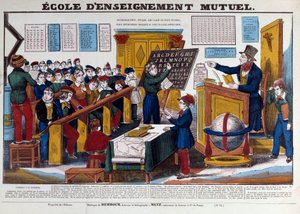 Escola de ensino mútuo introduzida em França por volta de 1815. Gravura do século XIX Paris, Museu Carnavalet de French School
