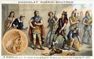 Um soldado quebra o vaso de Soissons que Clovis quer possuir, 486 de French School
