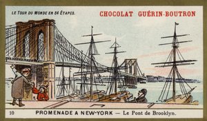 Um passeio em Nova Iorque - a Ponte do Brooklyn (chromolitho) de French School