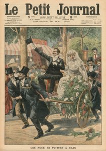 Um casamento em um carrinho de mão, ilustração do Le Petit Journal, suplemento ilustre, 15 de maio de 1910