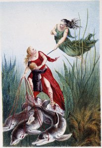 Uma mulher atacando outra mulher e um rapaz liderado por golfinhos - em "Journey to the bottom of the sea" de H. de la Blanchère. Paris, ed. Jouvet et Cie, sd. 1880. (duplo 02947 e 02952) de French School