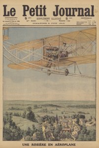 Uma jovem que faz um voo num avião em Montferrand, França (cor litho) de French School