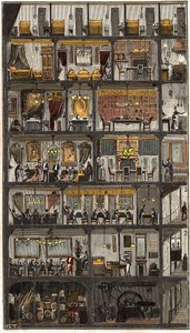 Alojamento em Paris - Secção transversal de uma casa parisiense 1885 - Secção transversal de uma casa em Paris em 1885. em "La Nature". Revisão das ciências e suas aplicações para as artes e a indústria". de French School