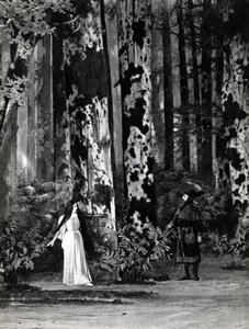 Ato I, Cena 1 de Pelleas et Melisande de Debussy, de uma fotografia da primeira produção em abril de 1902 da ópera na Ópera-Comique em Paris, ilustração na revista Theater, junho de 1902 (li de French School