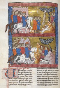 Adicionar. 15268, f.75v Édipo, encontrado por Polybus, rei de Corinto, ilustração de 