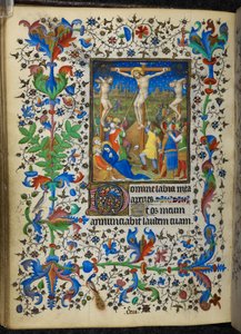 Adicione 16997 f.153v Crucificação, das Horas Chevalier, c.1420 (pergaminho) de French School
