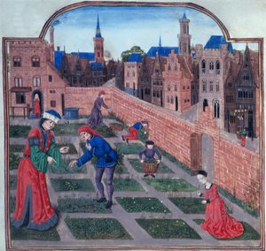 Acrescentar 19720 fol.165 Um jardim de ervas muradas numa cidade, de Livre des profits ruraux de Piero de Crescenzi de Bolonha (1230-1320/1) no final do século XV (vellum) de French School