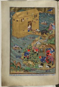 Adicionar Ms 18850 f.16v, The exit from the Ark, from Book of Hours (The Bedford Hours) c.1410-30 (tinta, cor & ouro sobre velino) de French School