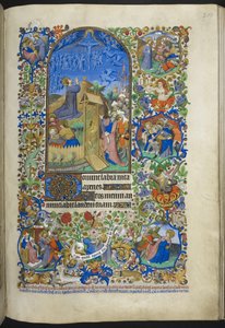Adicionar Ms 18850 f.208r, Horas da Paixão: Agonia no Jardim, com cenas adicionais na borda, do Livro de Horas (As Horas de Bedford) c.1410-30 (tinta, cor e ouro em velino) de French School