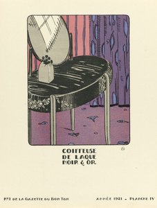 Anúncio de "Coiffeuse de Laque Noir  Or", pub.1921 (impressão a stencil) de French School