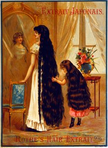 Propaganda para o Extrato Japonês, um produto de cabeleireiro que promove o crescimento do cabelo, 1895 de French School