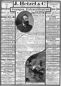 Publicidade para os romances de Júlio Verne que se aproximam do final do ano de 1887, editor J. Hetzel. de French School