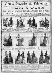 Publicidade para a abertura da exposição geral e a venda dos recém-chegados à estação do verão (coleção de verão) nas lojas de departamento Printemps em Paris. Gravação em "L