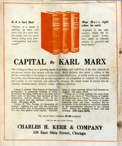 Publicidade para a venda do livro "Le Capital", de Karl Marx, numa revista americana de French School