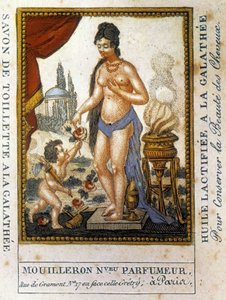 Rótulo publicitário para óleo lacrimogéneo "para preservar a beleza do cabelo" Perfumista Mouilleron de French School