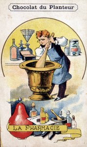 Cartão postal publicitário para a fábrica de chocolate do plantador. de French School