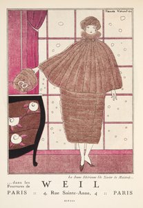Anúncio de "Weil", da Gazette de Bon Ton, pub. 1920 (impressão a estêncil) de French School