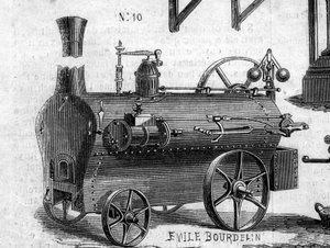 Máquina agrícola: um locomóvel apresentado no concurso agrícola de Paris, em 1860. Gravura no "Le Monde Illustré" n°169 de 7 de Julho de 1860. de French School