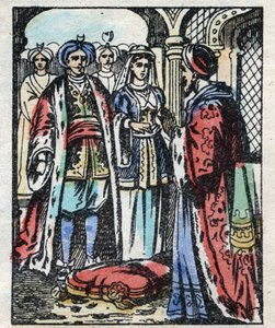 O casamento do Aladin com a filha do Sultão. Gravação do conto das Mil e Uma Noites "Aladino e a Lâmpada Maravilhosa". Imagem epinal, finais do século XIX. Colecção privada. de French School