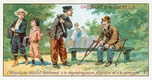 O alcoolismo conduz inevitavelmente à degeneração física e à paralisia (cromolitho) de French School