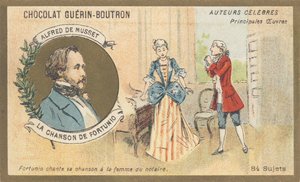 Alfred de Musset (1810-1857), escritor francês do período romântico, autor de “Chanson de Fortunio”, poesia (1852) de French School