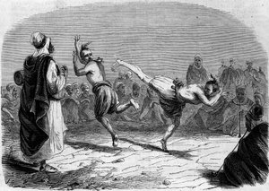 Costume argelino: Dança árabe. Desenho do Sr. Rigo, baseado num esboço do Sr. Ameler, líder do batalhão. Gravura em "Le Monde Illustré" n°86 de 11 de Dezembro de 1858. de French School