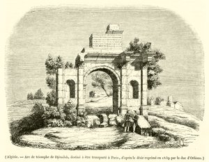 Argélia, Arco triunfal de Djemilah, destinado a ser transportado para Paris (gravura) de French School
